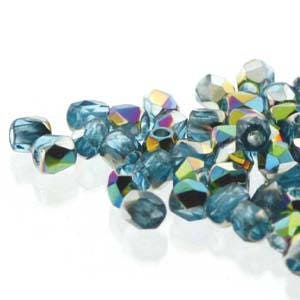 2mm Aqua Vitrail True 2 Czech Faceted Fire Polished Glass Beads (2g)