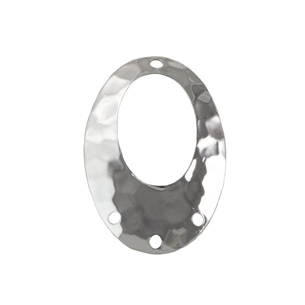 4 Hole Silver Plated Hammered Cutout Oval Pendant (4)