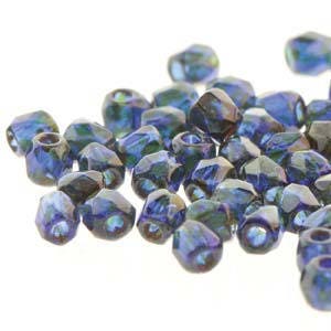 2mm Cobalt Travertine True 2 Czech Faceted Fire Polished Glass Beads (2g)