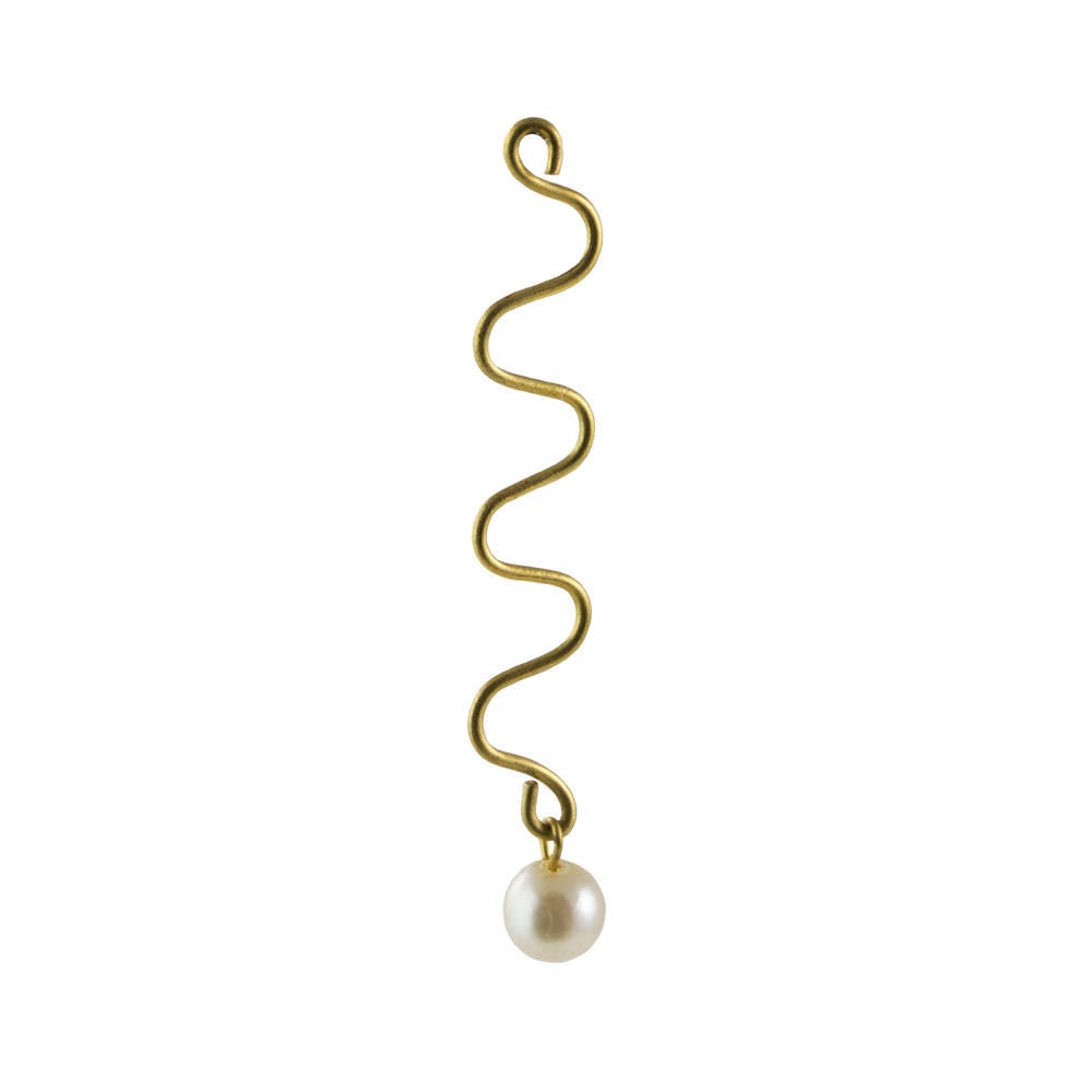 Long Zig-Zag Raw Brass Curved Pearl Drop Pendant 54x12mm (4)