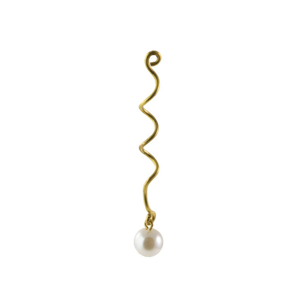 Coiled Raw Brass Curved Pearl Drop Pendant 45x7mm (6)