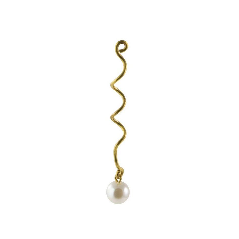 Coiled Raw Brass Curved Pearl Drop Pendant 45x7mm (6)