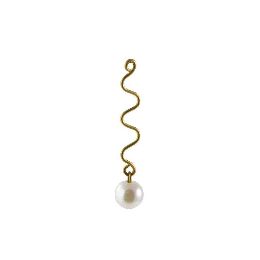 Zig-Zag Raw Brass Curved Pearl Drop Pendant 43x7mm (6)