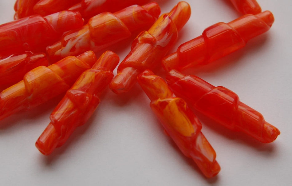 Vintage Orange and White Marbled Rolled Lucite Beads bds952B