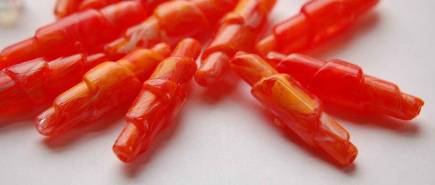Vintage Orange and White Marbled Rolled Lucite Beads bds952B