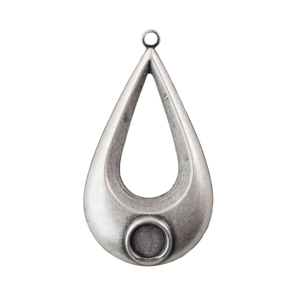1 Loop Sterling Silver Ox Geometric Teardrop Pendants with 7mm Setting (2) mtl481C
