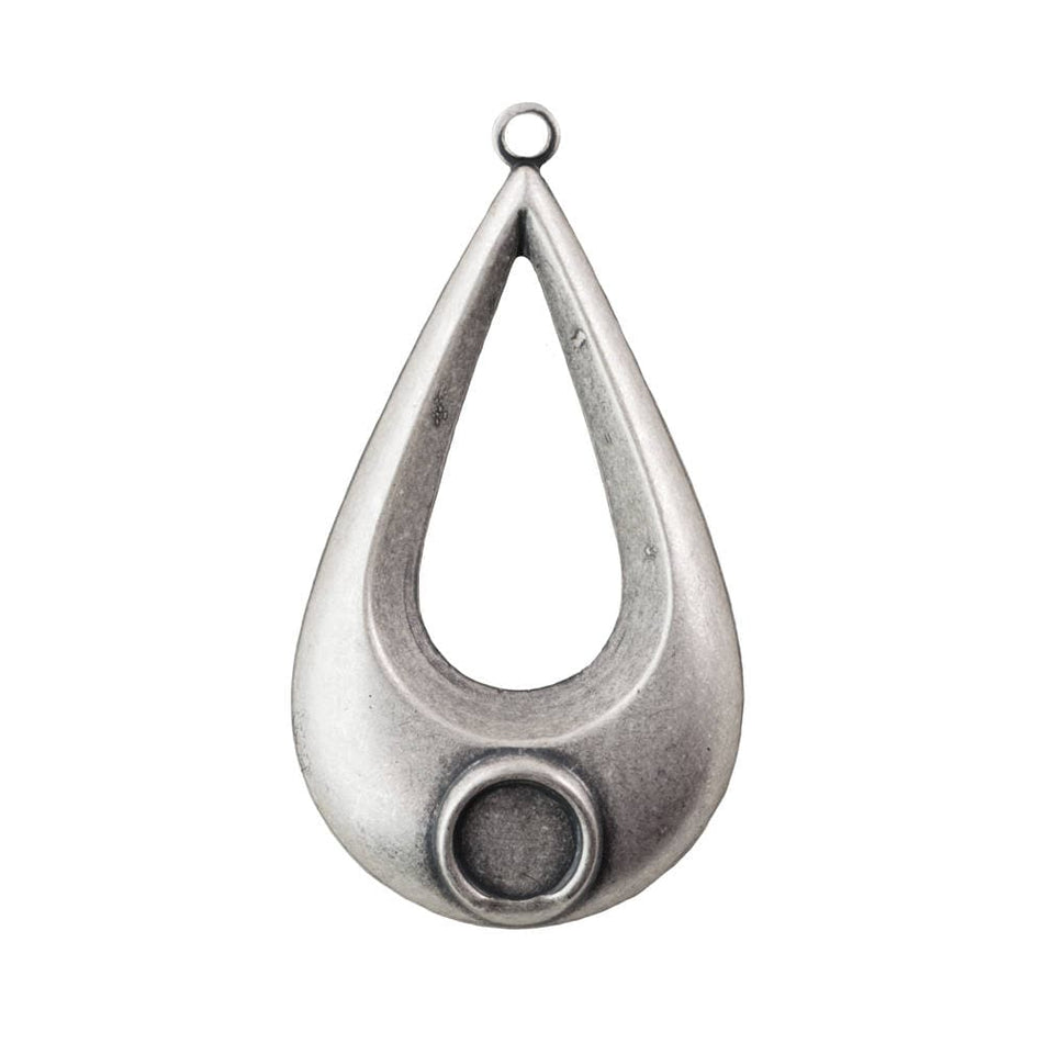 1 Loop Sterling Silver Ox Geometric Teardrop Pendants with 7mm Setting (2) mtl481C