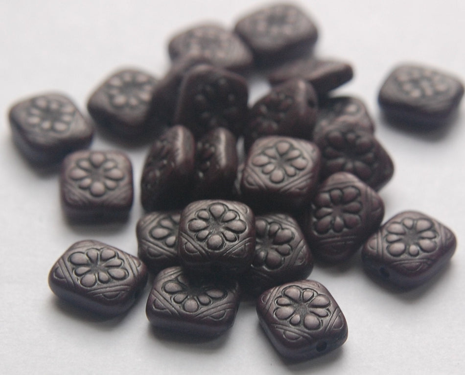 Antiqued Purple Etched Floral Tablet Beads bds380G
