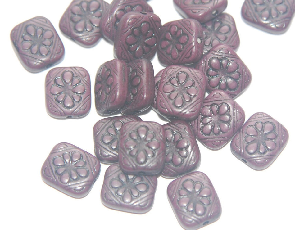 Antiqued Purple Etched Floral Tablet Beads bds380G