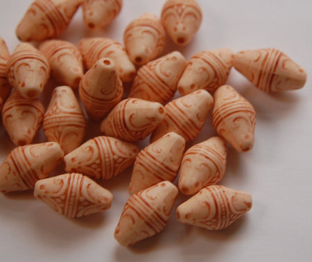 Vintage Style Antique Peach Etched Bicone Beads (8) bds574D