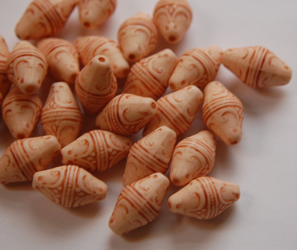 Vintage Style Antique Peach Etched Bicone Beads (8) bds574D