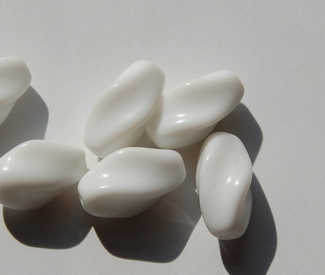 Vintage White German Glass Oblong Twist Beads grm040