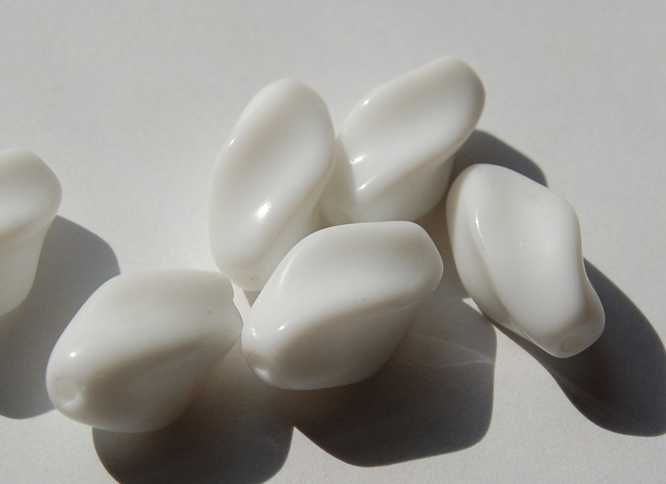 Vintage White German Glass Oblong Twist Beads grm040