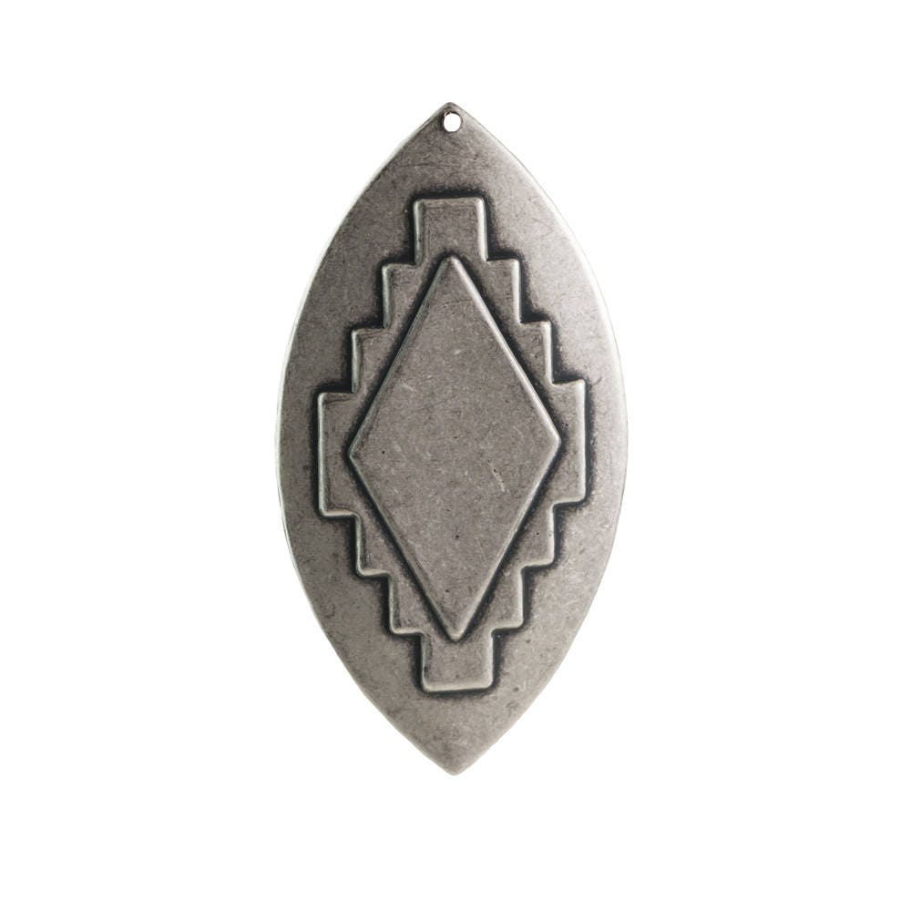 1 Hole Large Sterling Silver Ox Southwestern Drop / Pendant 65x33mm (2) mtl472D