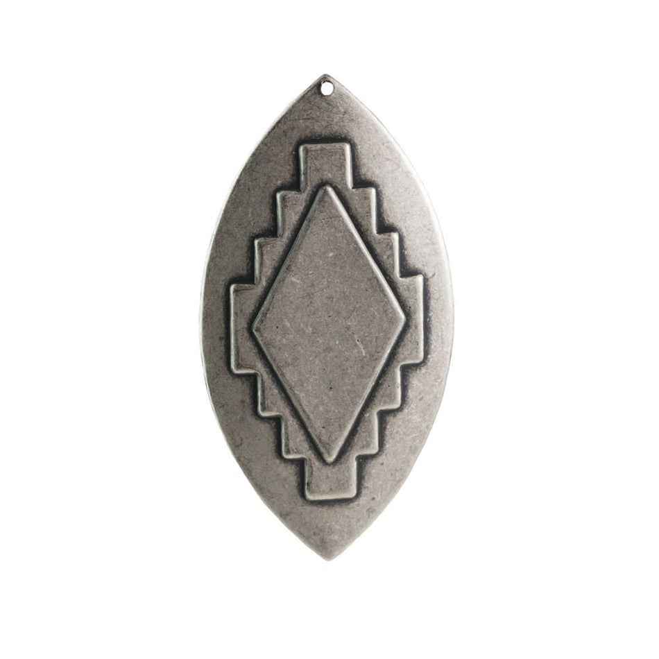 1 Hole Large Sterling Silver Ox Southwestern Drop / Pendant 65x33mm (2) mtl472D