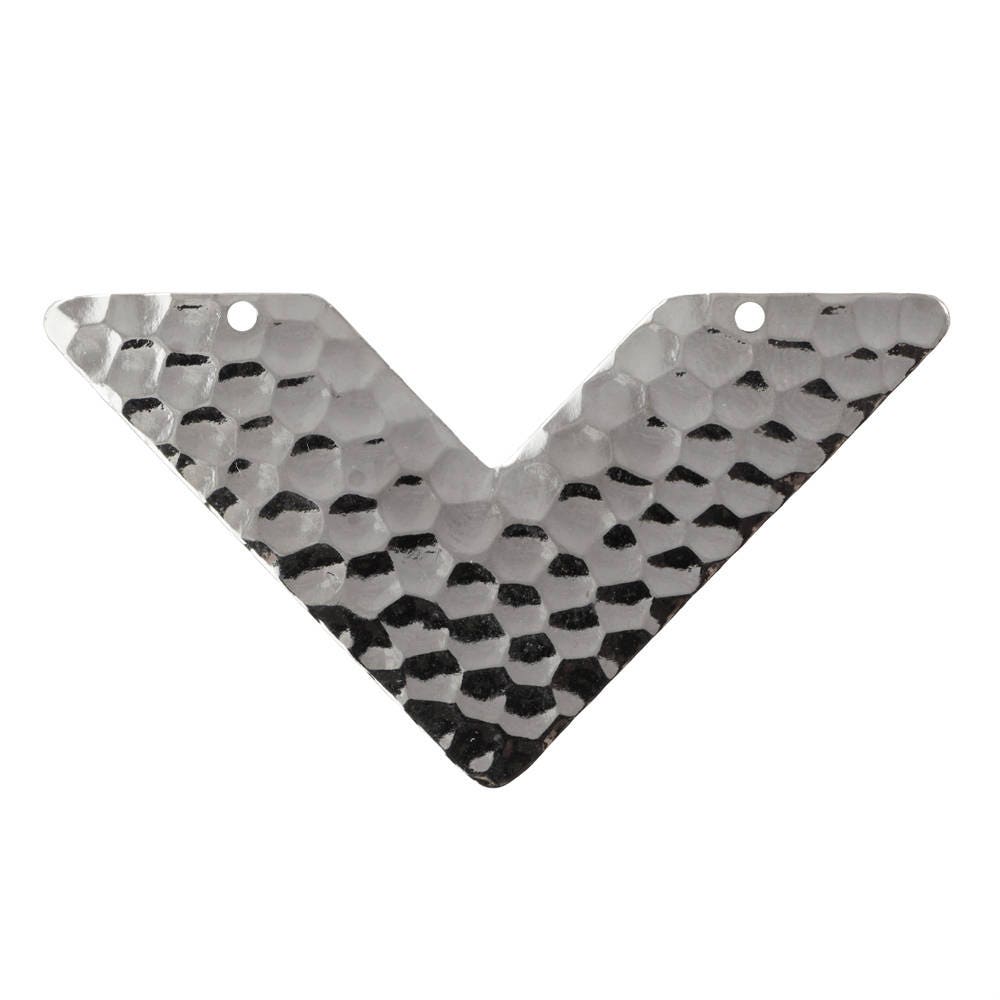 2 Hole Silver Hammered V Connector Pendant (4) mtl390E