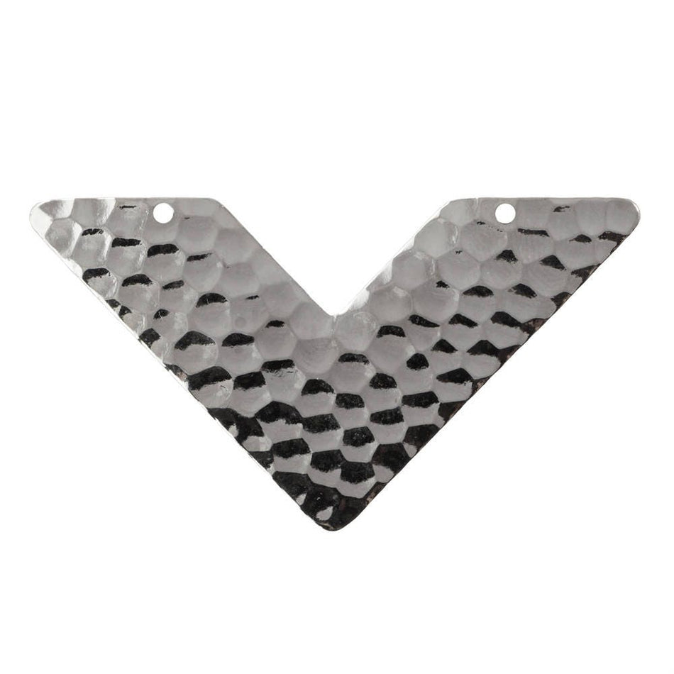 2 Hole Silver Hammered V Connector Pendant (4) mtl390E