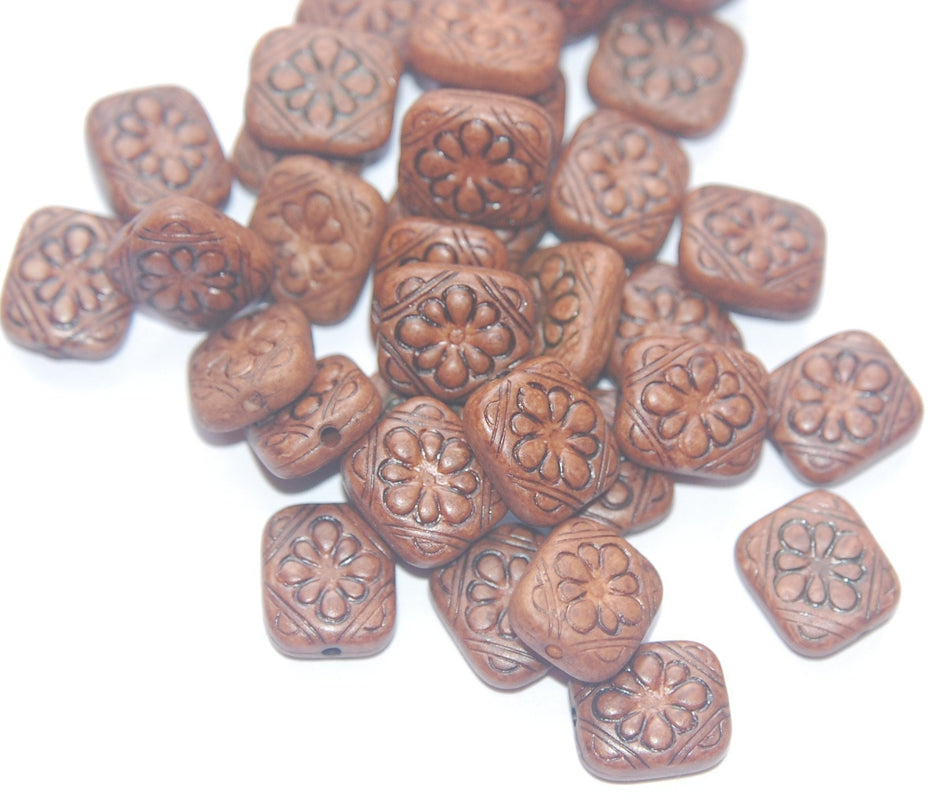 Vintage Style Cocoa Powder Etched Tablet  Beads bds380F