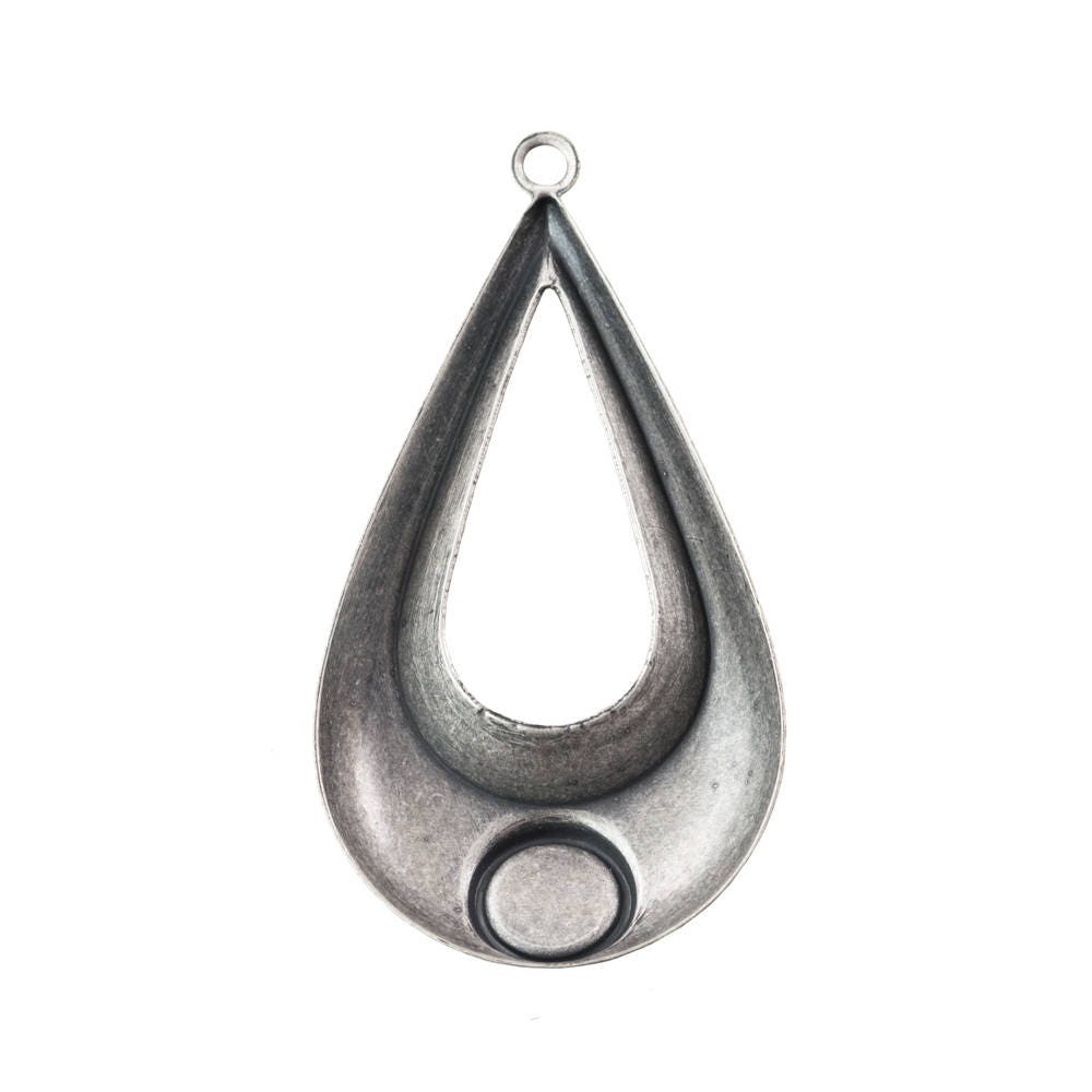 1 Loop Sterling Silver Ox Geometric Teardrop Pendants with 7mm Setting (2) mtl481C