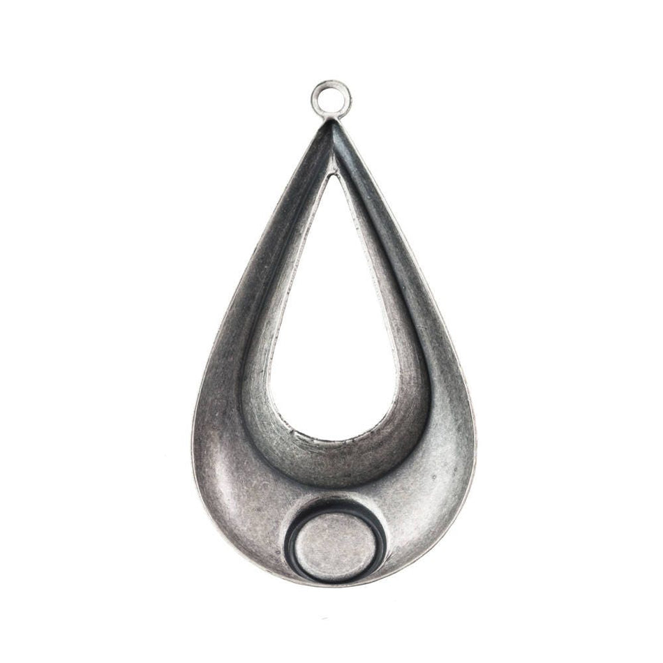 1 Loop Sterling Silver Ox Geometric Teardrop Pendants with 7mm Setting (2) mtl481C