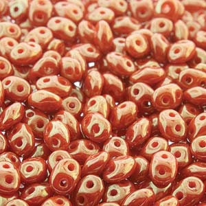 Opaque Orange/Red Luster SuperDuo Beads 2.5x5mm 5.0" Tube DU0593140-14495-TB
