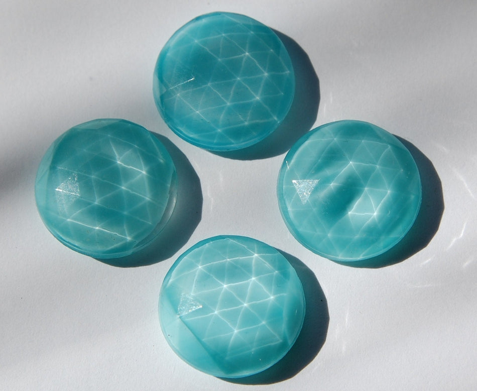 Vintage German Aqua Blue Faceted Glass Cabochon 20mm (4) cab488