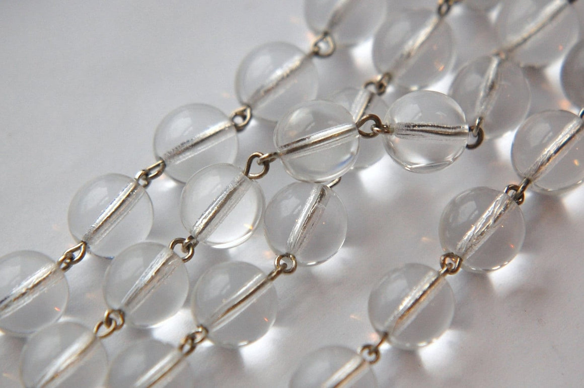 Czech Crystal Clear 10mm Glass Beaded Chain Silver Links chn005B