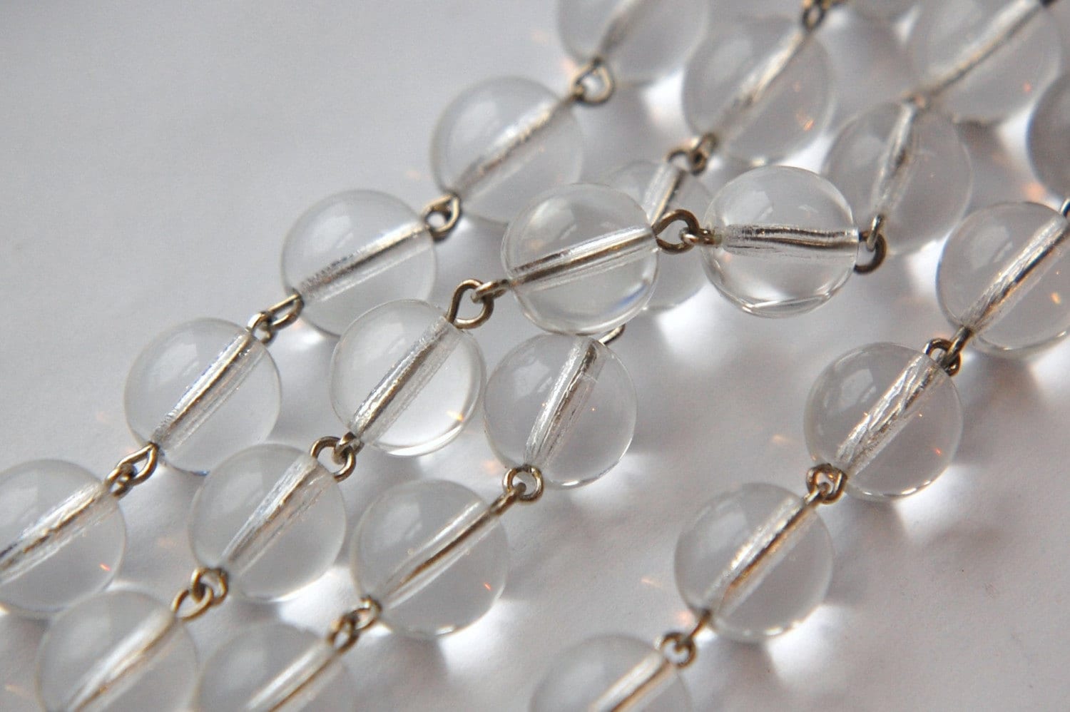 Czech Crystal Clear 10mm Glass Beaded Chain Silver Links chn005B