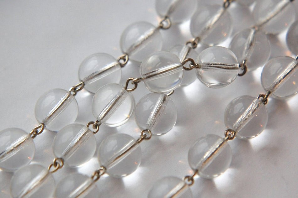 Czech Crystal Clear 10mm Glass Beaded Chain Silver Links chn005B