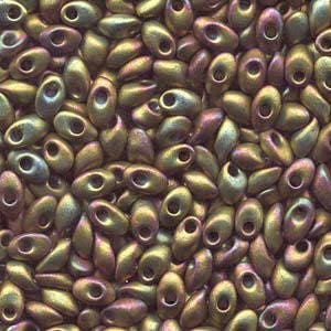 Matte Metallic Khaki Iris Miyuki Long Magatama Seed Beads 4x7mm 8.5G Tube LMA-2035-TB