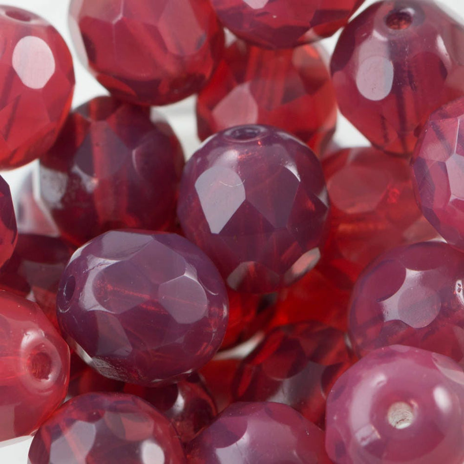 8mm Rose Opal Czech Firepolish Faceted Glass Beads (25)