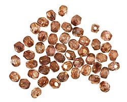 3mm Luster Transparent Gold/Smokey Topaz Czech Firepolish Faceted Glass Beads (50)
