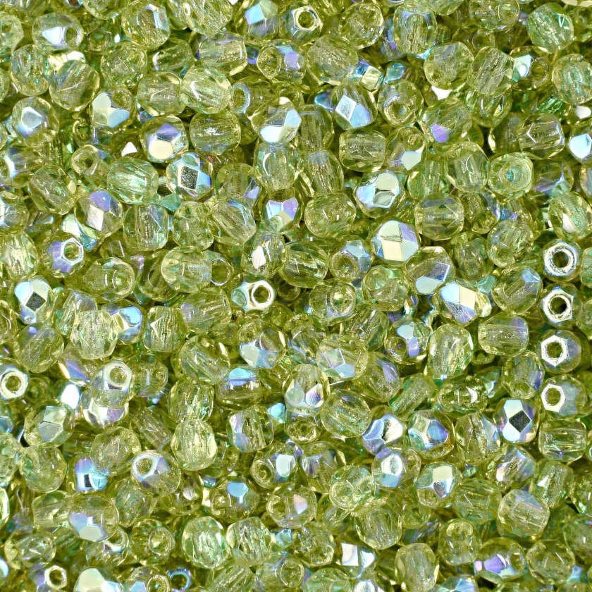 Czech Faceted Olivine AB Fire Polish Glass Beads 3mm (50)