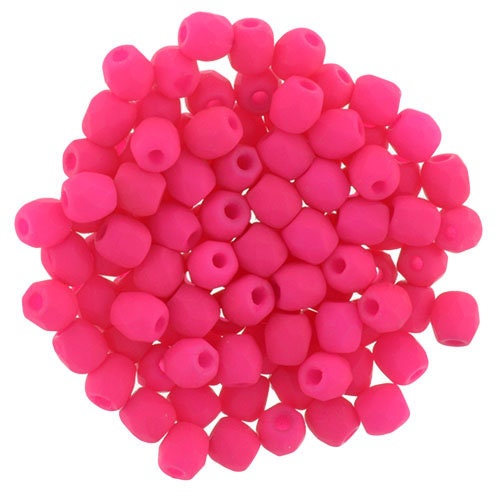 Czech Faceted Neon Pink Firepolish Glass Beads 3mm (50)