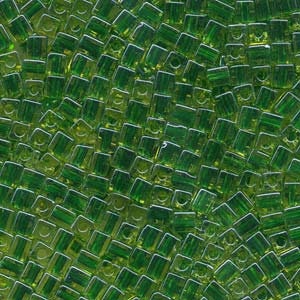 Color Lined Kelly Green/Green Miyuki Cube Seed Bead 4mm 20gm Tube SB4-2636-TB
