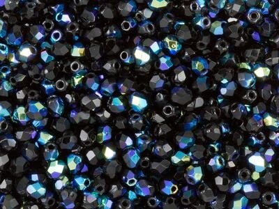 Czech Faceted Jet AB Firepolish Glass Beads 4mm (50)
