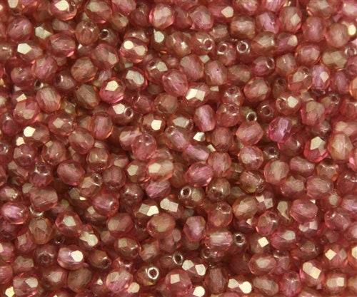 4mm Matte Luster Transparent Rosaline Czech Firepolish Faceted Glass Beads (50)