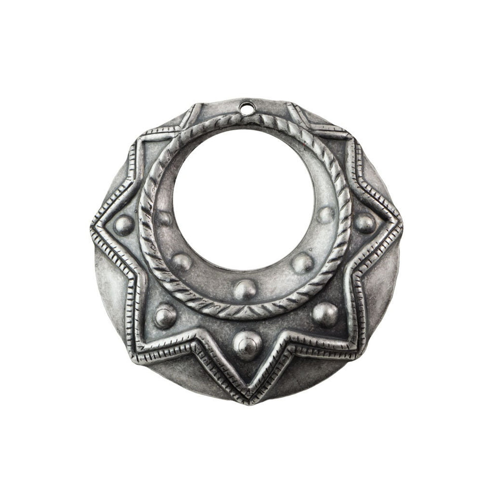1 Hole Sterling Silver Ox Tribal Round Charm Pendant Drop (6) mtl395H