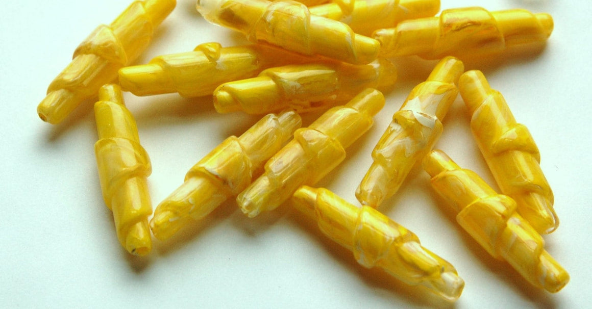 Yellow and White Marbled Rolled Vintage Lucite Beads bds952A