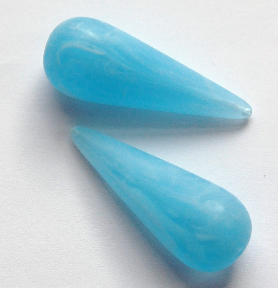 Vintage Italian Lucite Soft Blue and White Swirled Teardrop Focal Beads bds917