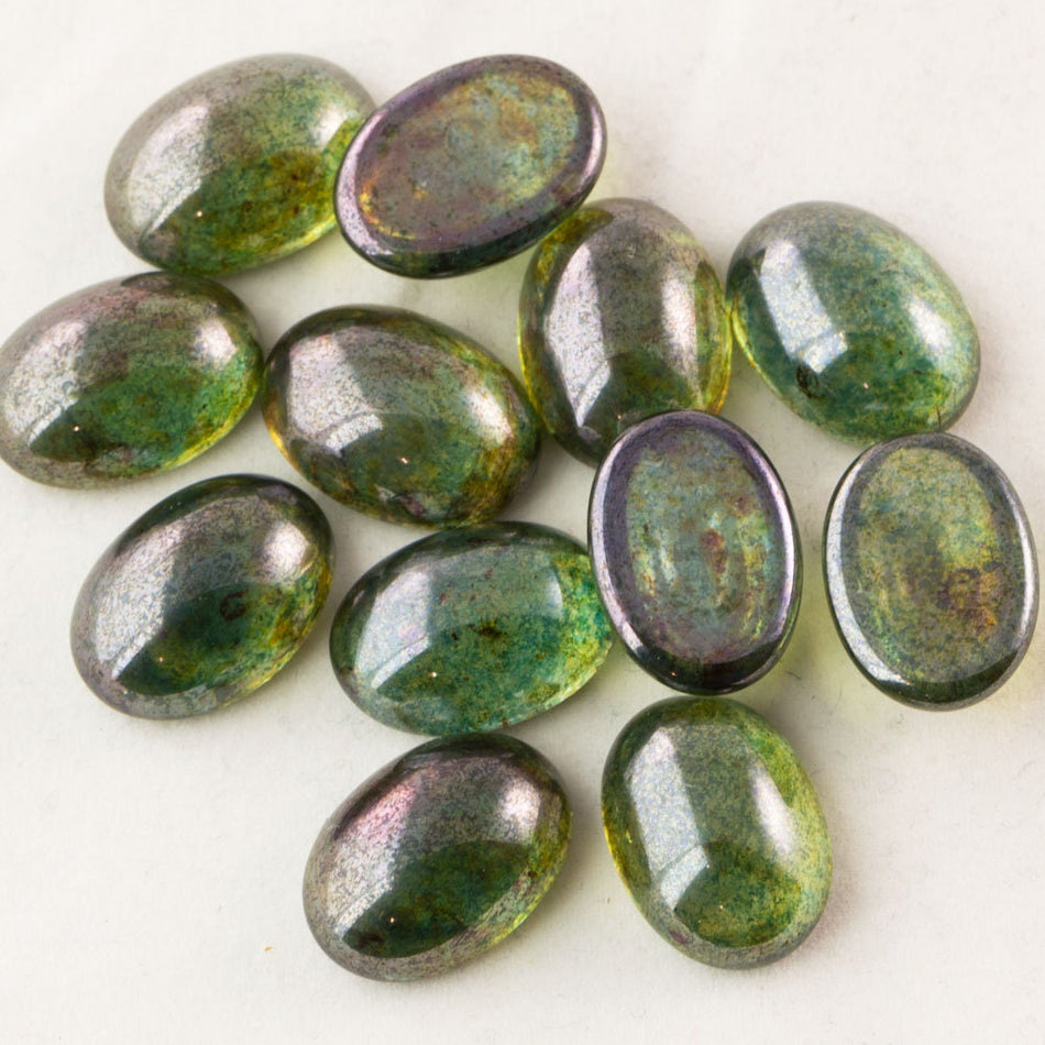 Czech Transparent Luster Green Glass Cabochons 18x13mm (4) cab906B