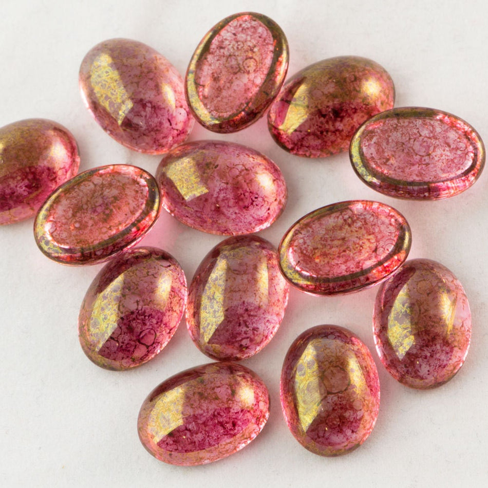 Czech Transparent Luster Rose Glass Cabochons 18x13mm (4) cab906C