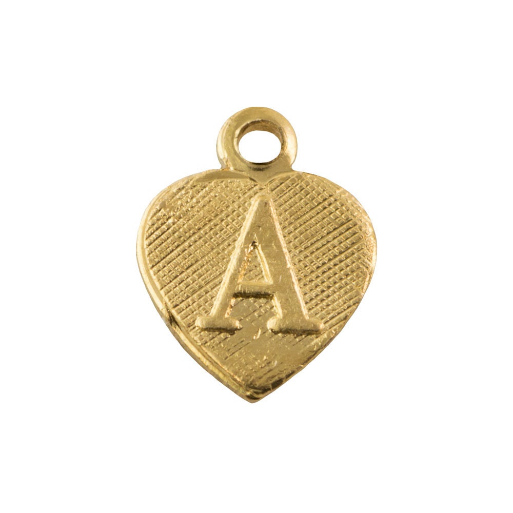 Raw Brass Letter A Initial Heart Charm Drop with Loop (4)