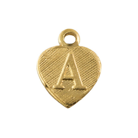 Raw Brass Letter A Initial Heart Charm Drop with Loop (4)