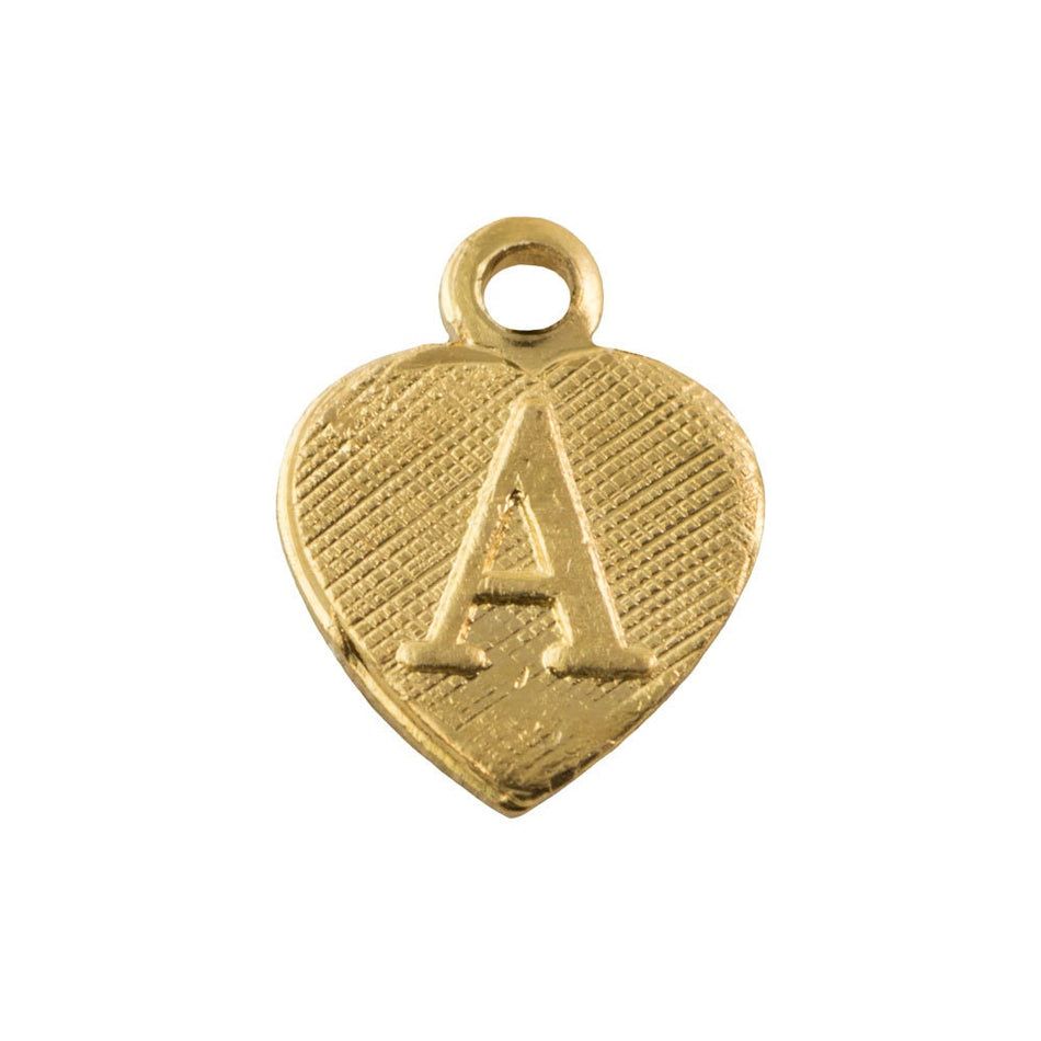 Raw Brass Letter A Initial Heart Charm Drop with Loop (4)