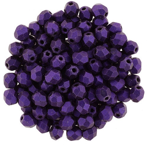Czech Faceted Opalescent Purple Firepolish Glass Beads 4mm (50)