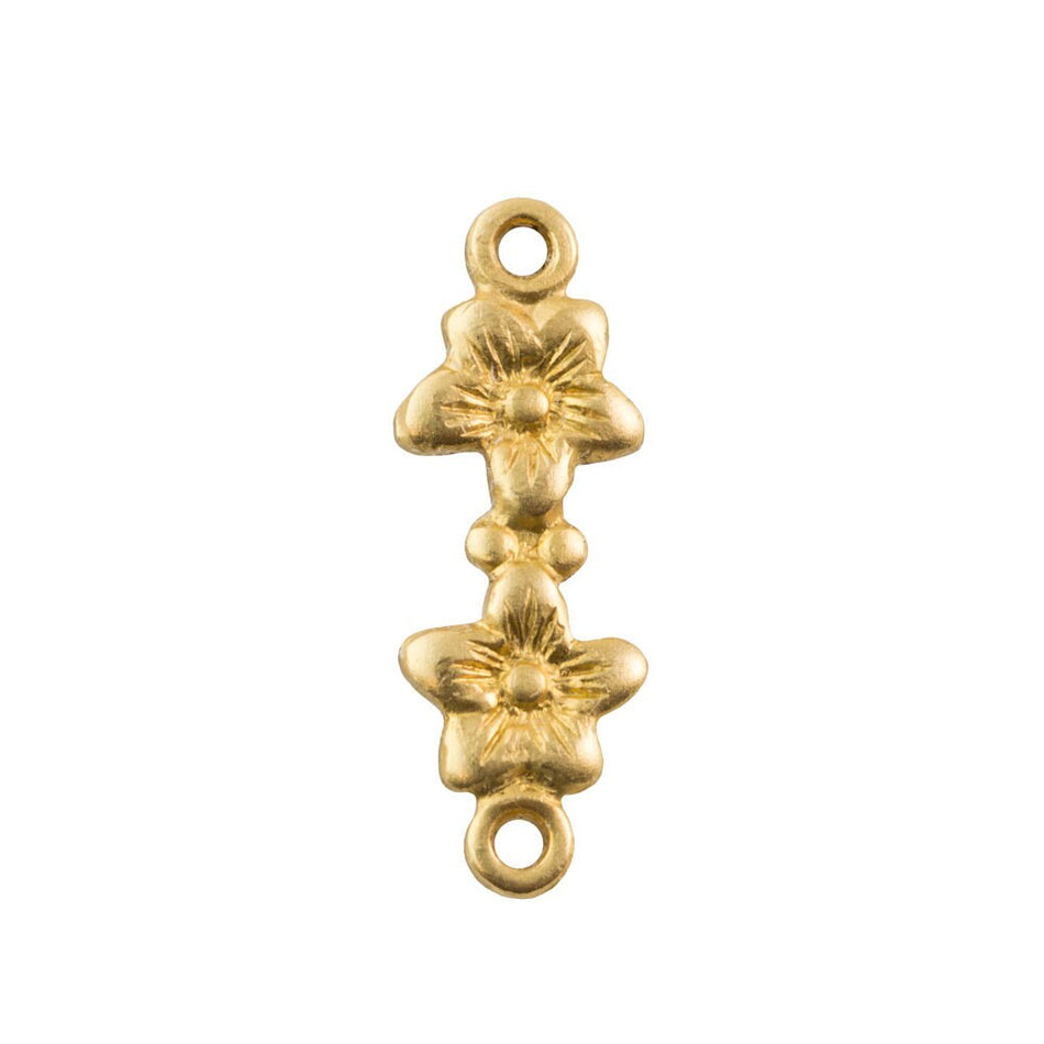 2 Loop Raw Brass Double Flower Connectors 15.5x4.9mm (8) mtl526A