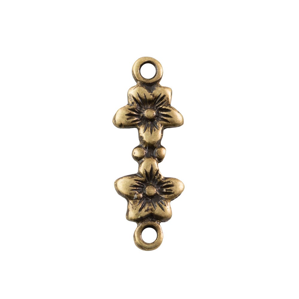 2 Loop Brass Ox Double Flower Connectors 15.5x4.9mm (8) mtl526B