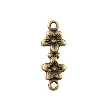 2 Loop Brass Ox Double Flower Connectors 15.5x4.9mm (8) mtl526B