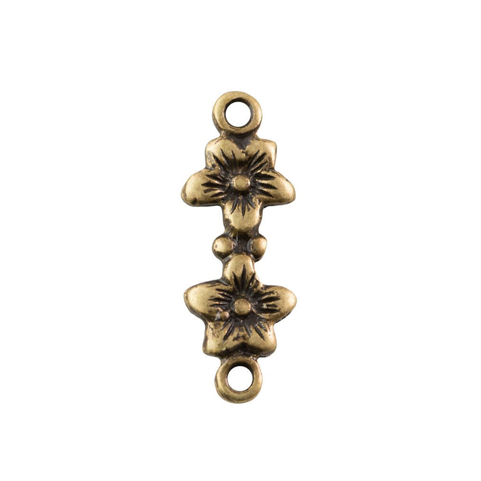 2 Loop Brass Ox Double Flower Connectors 15.5x4.9mm (8) mtl526B